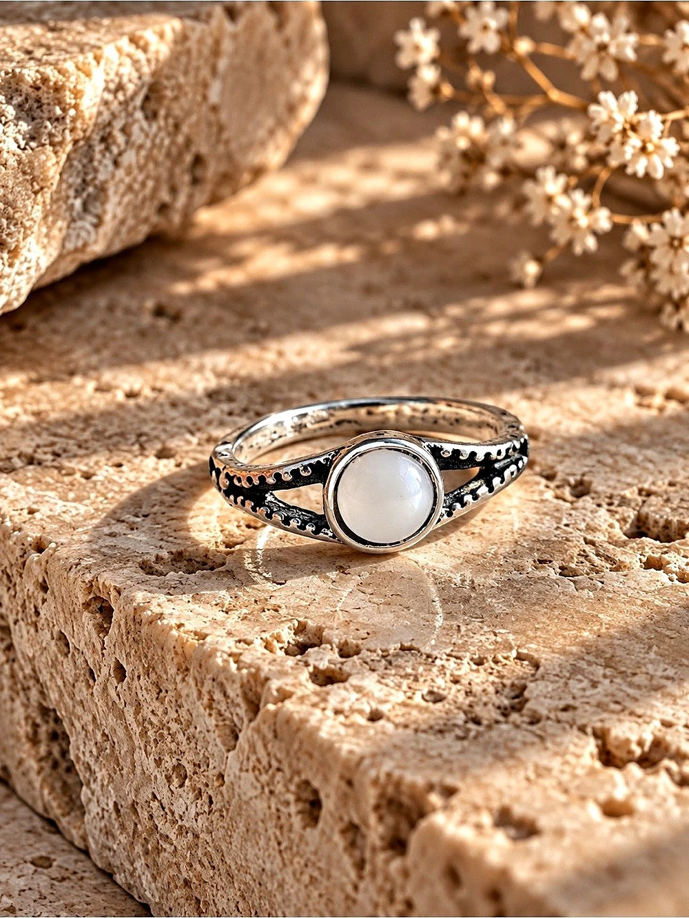 White Stone Silver-Tone Ring